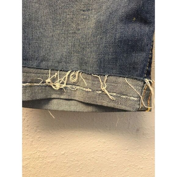 Button Denim Women Indigo M Cut Off Shorts Distressed Pockets - Picture 3 of 9
